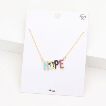Madeline Love Gold HOPE Brass Metal Enamel Message Pendant Necklace - Necklaces