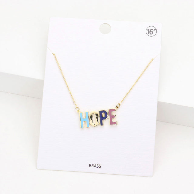 Madeline Love Gold HOPE Brass Metal Enamel Message Pendant Necklace - Necklaces