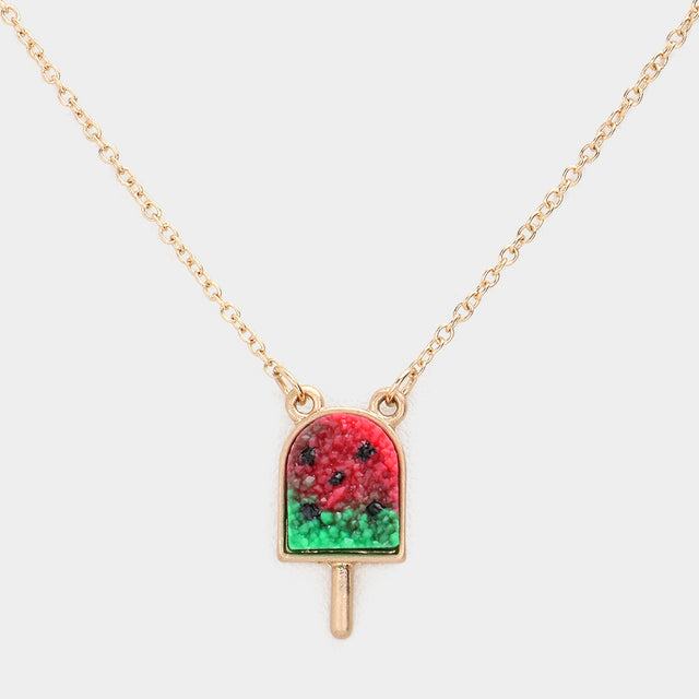 Madeline Love Green, Red Druzy Watermelon Popsicle Pendant Necklace - Necklaces