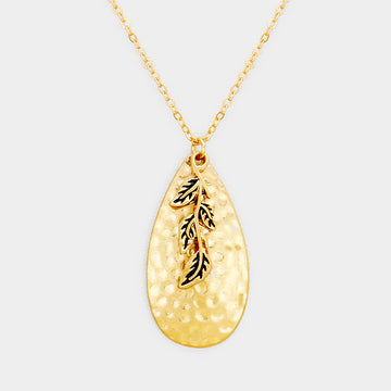 Madeline Love Gold Hammered Teardrop Leaf Charm Pendant Necklace - Necklaces