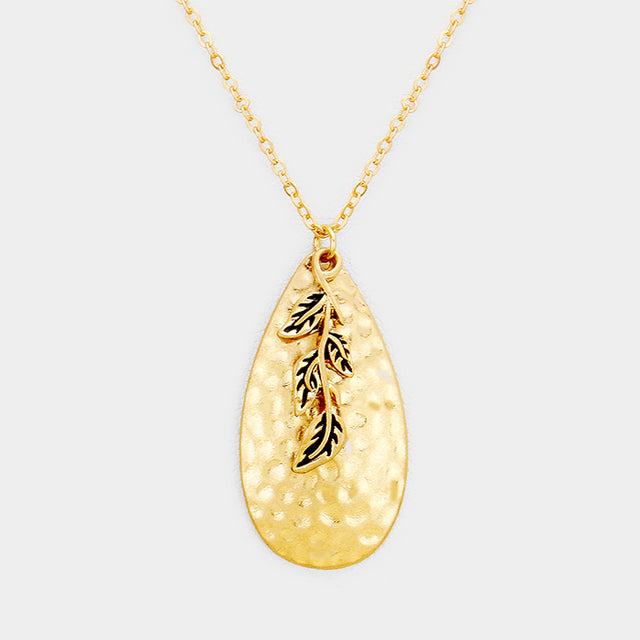Madeline Love Gold Hammered Teardrop Leaf Charm Pendant Necklace - Necklaces
