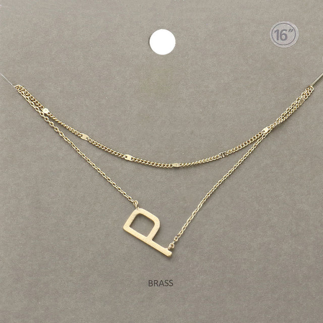 Madeline Love Gold -P- Initial Monogram Brass Metal Necklace - Necklaces