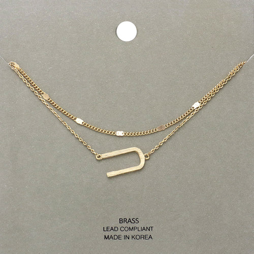 -U- Initial Monogram Brass Metal Necklace - Gold