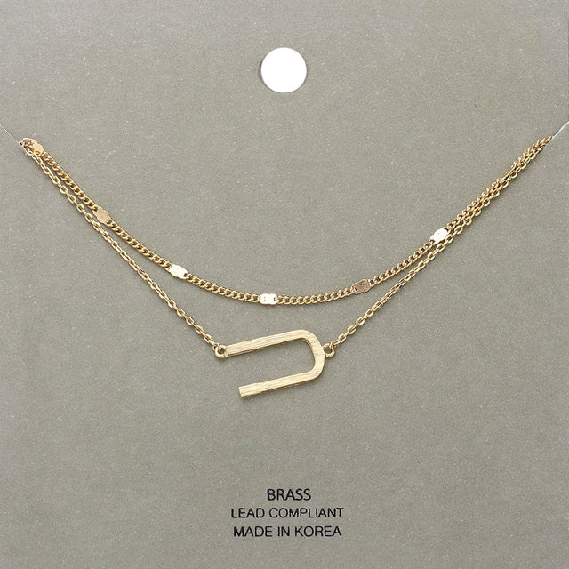 Madeline Love Gold -U- Initial Monogram Brass Metal Necklace - Necklaces