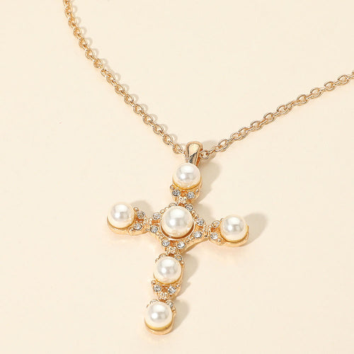 Pearl Cross Pendant Necklace - Cream, Gold