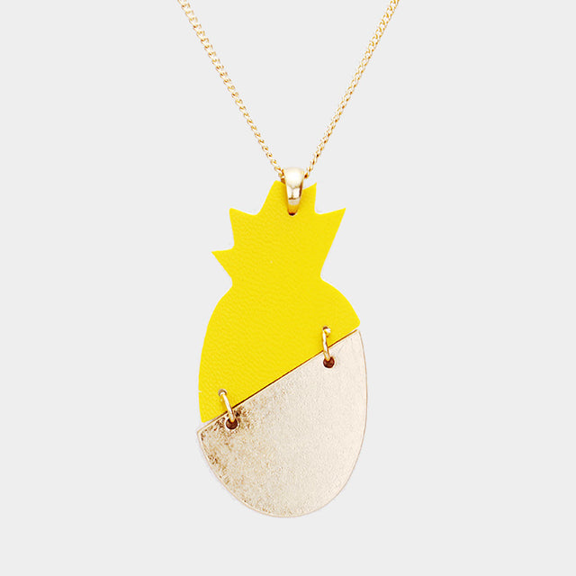 Madeline Love Worn Gold Pine Apple Faux Leather Metal Long Necklace - Necklaces