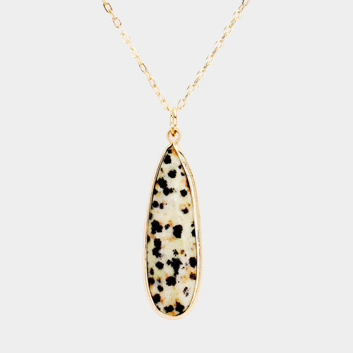 Semi Precious Teardrop Pendant Link Necklace - Gold, Gray