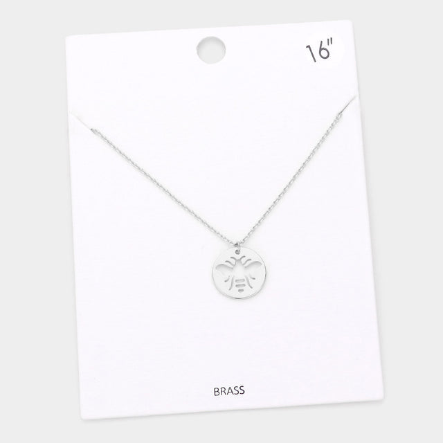 Madeline Love Rhodium Brass Metal Cutout Honey Bee Disc Pendant Necklace - Necklaces