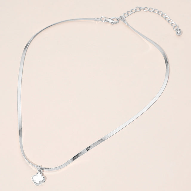 Madeline Love Rhodium, White Silver Dipped Quatrefoil Pendant Herringbone Chain Necklace - Jewelry