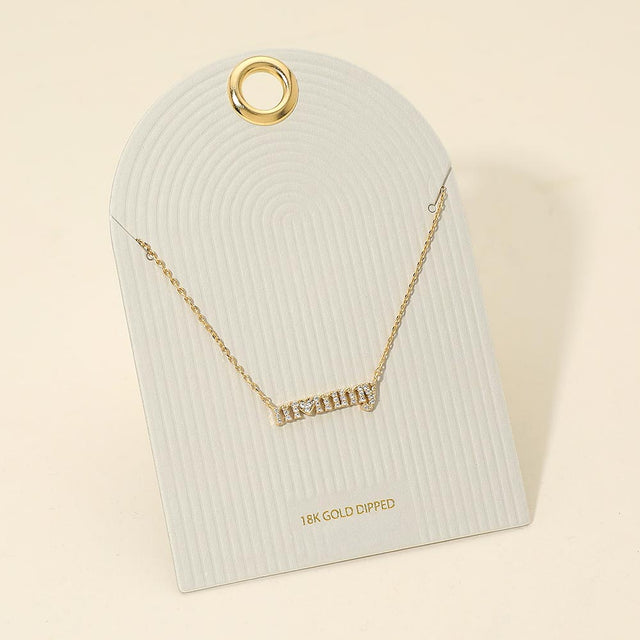 Madeline Love Clear, Gold 18K Gold Dipped Stone Pave MOMMY Plate Pendant Necklace - Necklaces
