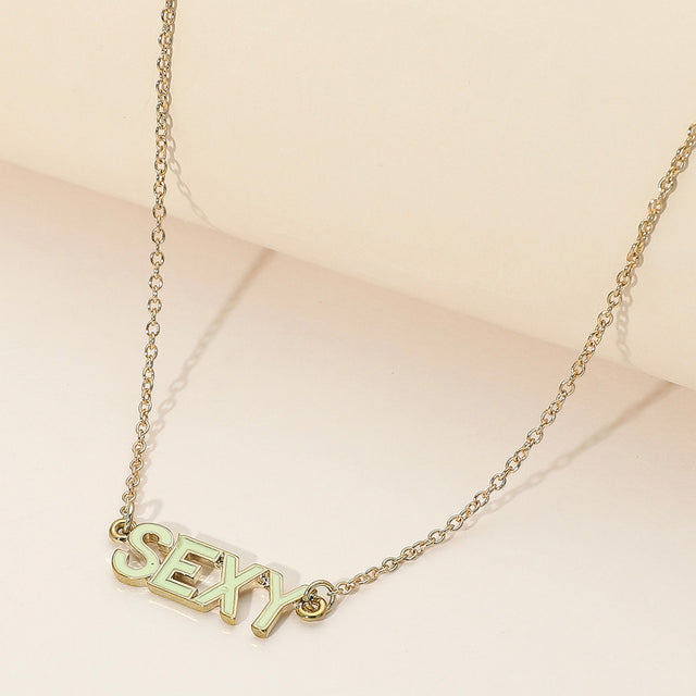 Madeline Love Gold, Mint Enamel SEXY Message Pendant Necklace - Necklaces
