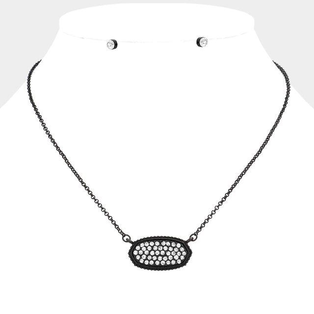 Madeline Love Black, Clear Rhinestone Embellished Hexagon Pendant Necklace - Necklaces