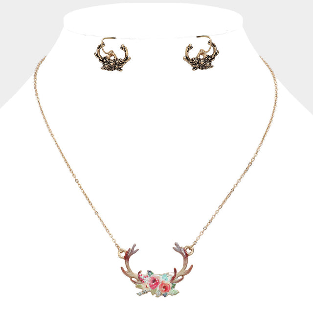 Madeline Love Worn Gold Watercolor Enamel Deer Horn Jewelry Charm Pendant Necklace - Necklaces