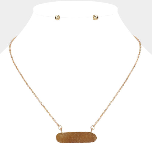 Natural Stone Oval Pendant Necklace - Gold, Yellow