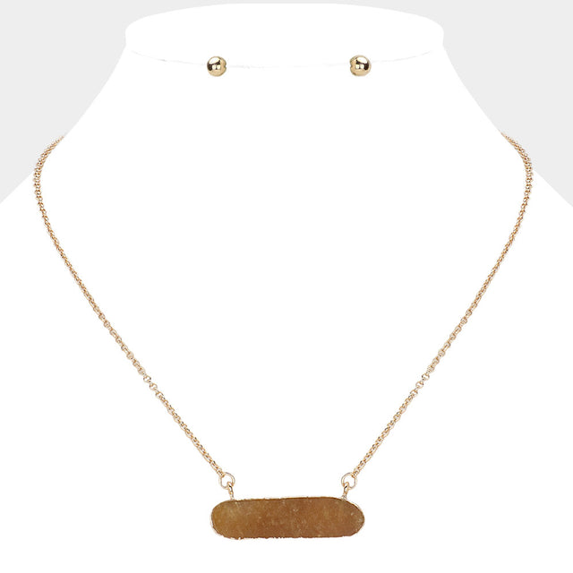 Madeline Love Gold, Yellow Natural Stone Oval Pendant Necklace - Necklaces
