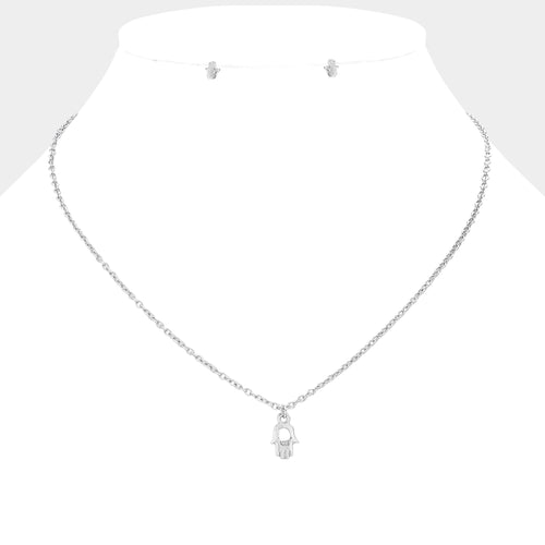 Hamsa hand pendant necklace - Rhodium