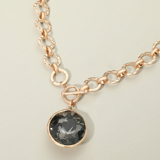 Madeline Love Black Diamond Bold Oval Gemstone Pendant Brushed Metal Chunky Chain Toggle Necklace - Jewelry