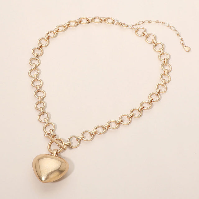 Madeline Love Worn Gold Worn Metal Chunky Toggle Heart Pendant Necklace