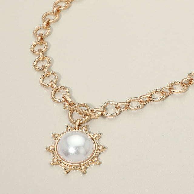 Madeline Love Cream Pearl Center Sunburst Toggle Pendant Necklace
