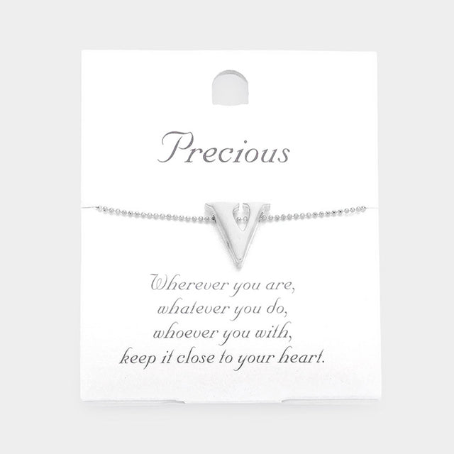 Madeline Love Matte Silver -V- Metal Initial Monogram Pendant Necklace - Necklaces