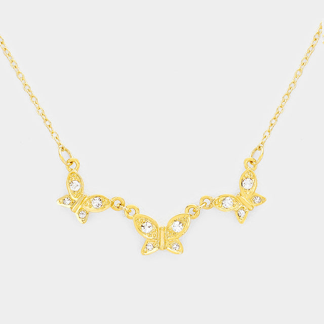 Madeline Love Clear, Gold Rhinestone Triple Butterfly Pendant Necklace - Jewelry