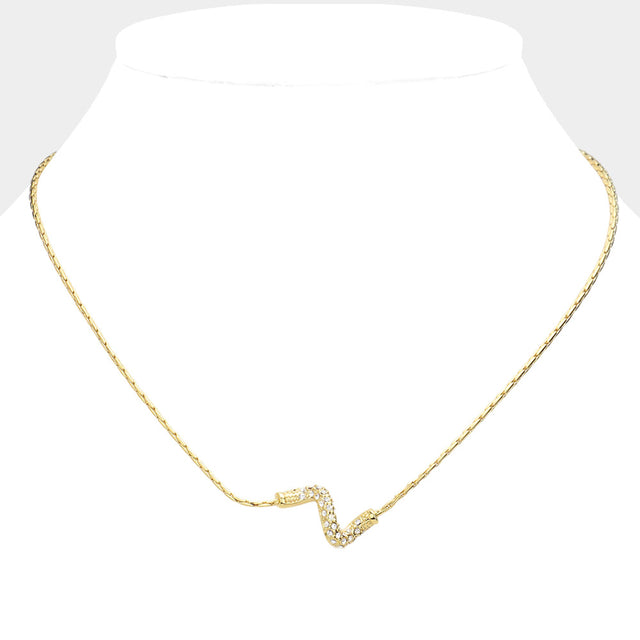 Madeline Love Gold Rhinestone Wavy Metal Pendant Necklace - Jewelry