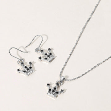 Madeline Love Black, Rhodium Rhinestone Embellished Crown Pendant Necklace - Necklaces