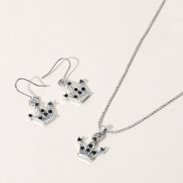 Madeline Love Black, Rhodium Rhinestone Embellished Crown Pendant Necklace - Necklaces