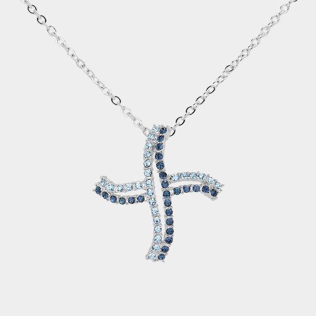 Madeline Love Blue, Rhodium Stone Paved Abstract Wheel Pendant Necklace - Jewelry