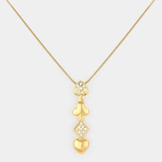 Madeline Love Gold Rhinestone Card Suits Pendant Necklace - Necklaces