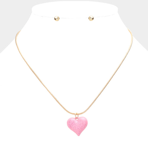 Heart Pendant Necklace - Pink