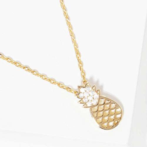 Rhinestone Pineapple Pendant Necklace - Clear, Gold