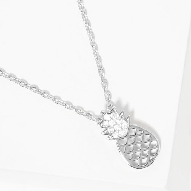 Madeline Love Clear, Rhodium Rhinestone Pineapple Pendant Necklace - Jewelry