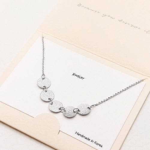 Frosted Metal Disc Link Pendant Necklace - Silver