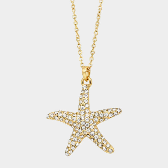 Madeline Love Clear, Gold Crystal Pave Starfish Pendant Necklace - Jewelry