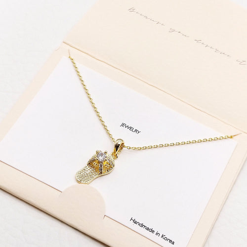 CZ Embellished Metal Flip Flop Pendant Necklace - Gold
