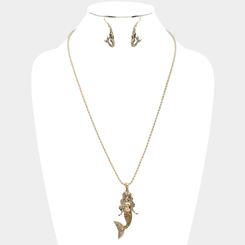 Collar con colgante de sirena de metal - Oro antiguo