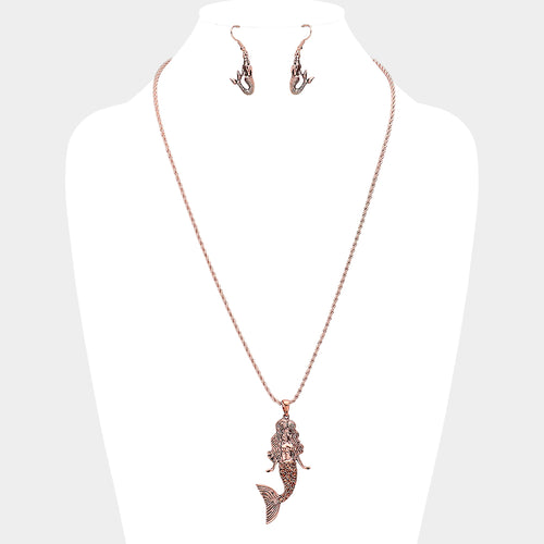 Collar con colgante de sirena de metal - Copper Burnished