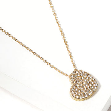 Crystal Paved Heart Pendant Necklace - Clear Gold - Necklaces