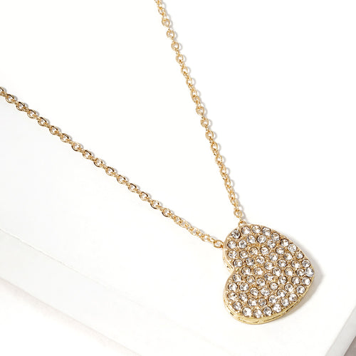 Collar con colgante de corazón con cristales pavimentados - Oro claro