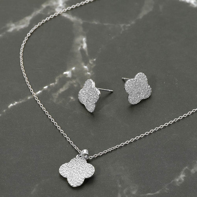 Madeline Love Rhodium Stainless Steel Stone Pave Quatrefoil Pendant Necklace - Jewelry