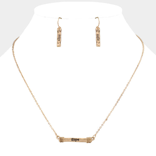 "Hope" Irregular Horizontal Metal Bar Pendant Necklace - Worn Gold