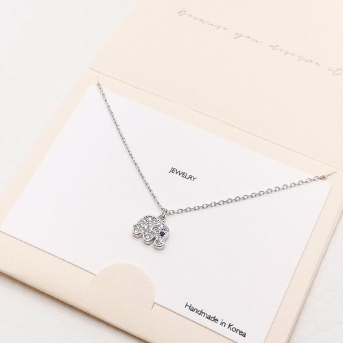 CZ Embellished Metal Elephant Pendant Necklace - Silver