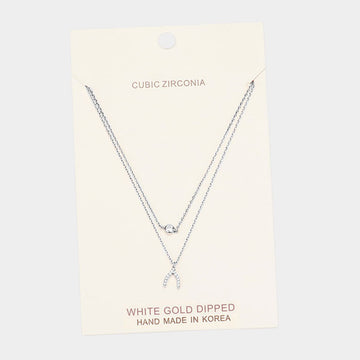 Madeline Love Clear, Rhodium White Gold Dipped Cubic Zirconia CZ Wishbone Pendant Necklace - Necklaces