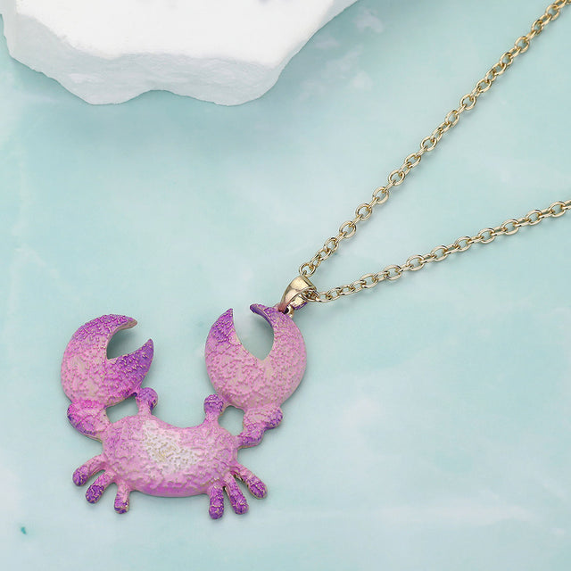 Gold, Purple Crab Colored Metal Pendant Necklace