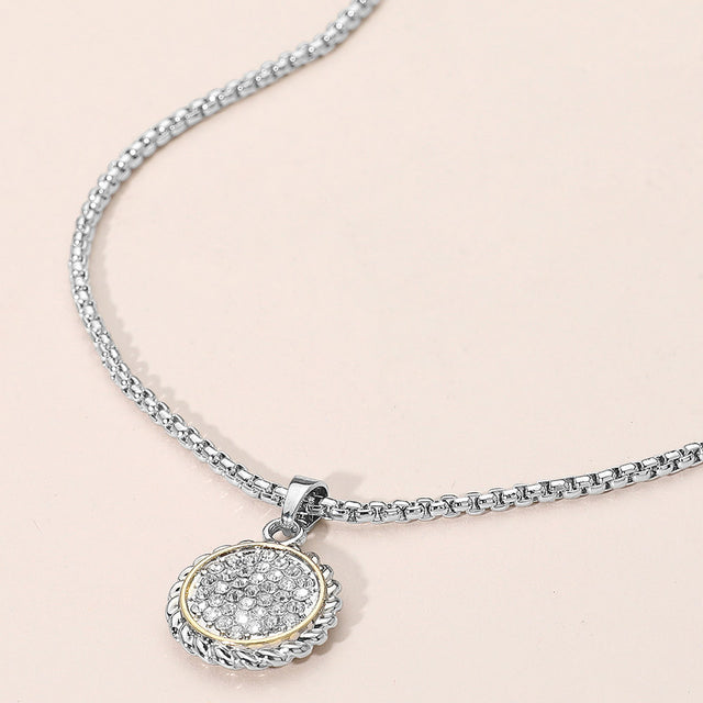 Madeline Love Two Tone Stone Paved Round Beaded Frame Pendant Necklace