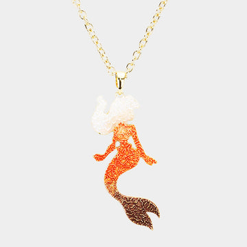 Madeline Love Coral, Gold Mermaid Colored Metal Pendant Necklace - Necklaces