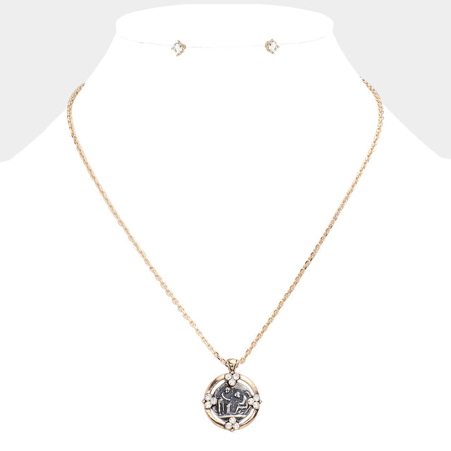 Madeline Love Clear, Gold, Silver Burnished "Faith Strength Courage" Angel Pendant necklace - Jewelry