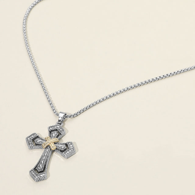 Madeline Love Two Tone Two Tone Textured Metal Cross Pendant Necklace - Necklaces