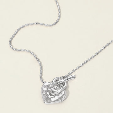 Madeline Love Rhodium Hammered Metal Heart Toggle Necklace - Necklaces